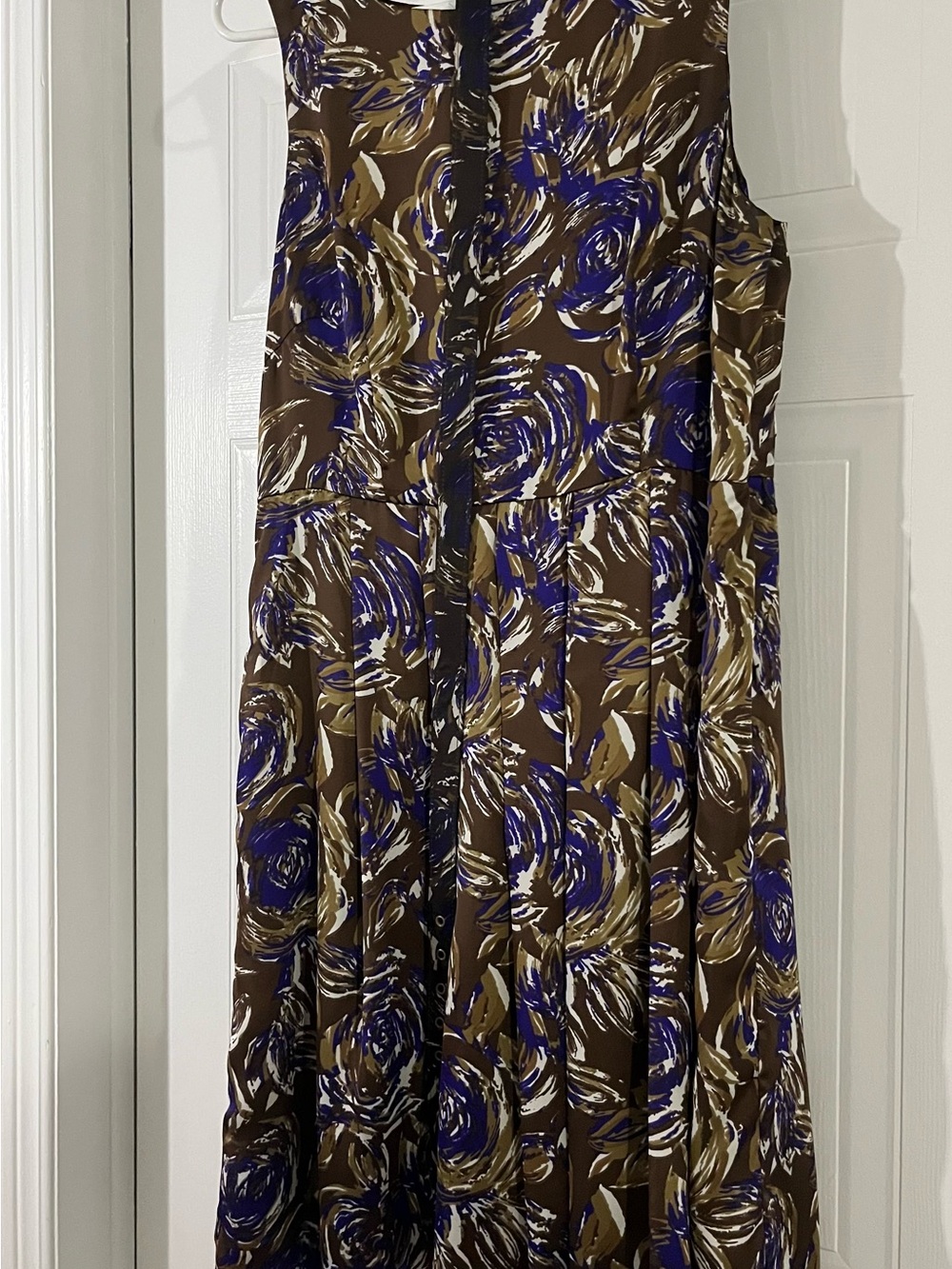 Eva Franco Brown Floral A-Line Skirt with Blue and Cream Accents